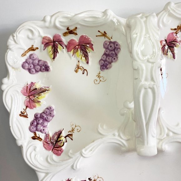 Vintage ESD Japan Hand Painted Ceramic Pickle Tray Dish Grape Vines Leaves 1950s - Picture 2 of 7